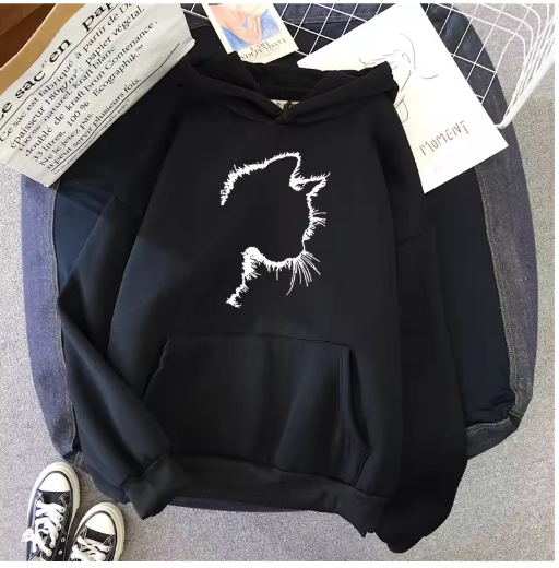 Cozy Autumn & Winter Women's Sweatshirt with Cute Cat Print – Casual Pullover for Home & Daily Wear
