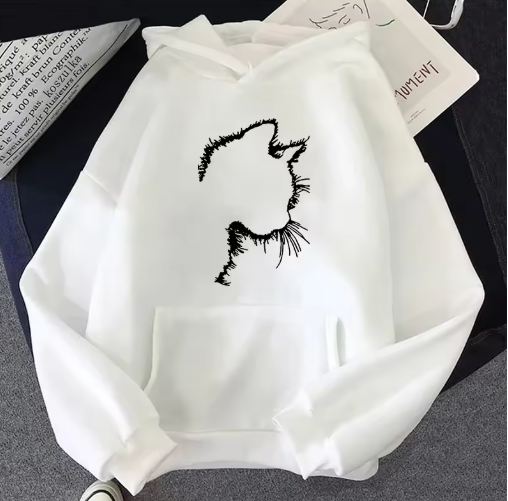 Cozy Autumn & Winter Women's Sweatshirt with Cute Cat Print – Casual Pullover for Home & Daily Wear