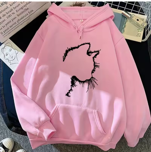 Cozy Autumn & Winter Women's Sweatshirt with Cute Cat Print – Casual Pullover for Home & Daily Wear