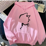 Cozy Autumn & Winter Women's Sweatshirt with Cute Cat Print – Casual Pullover for Home & Daily Wear