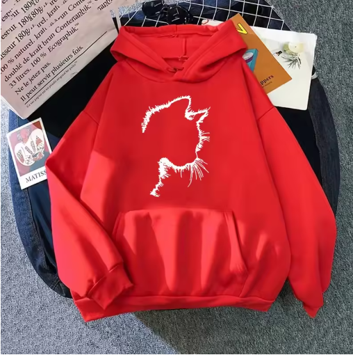 Cozy Autumn & Winter Women's Sweatshirt with Cute Cat Print – Casual Pullover for Home & Daily Wear