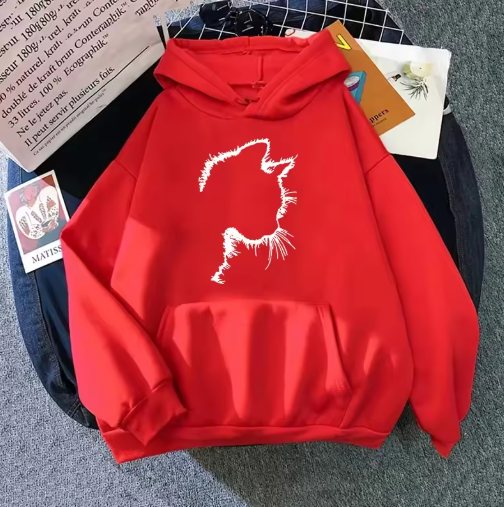 Cozy Autumn & Winter Women's Sweatshirt with Cute Cat Print – Casual Pullover for Home & Daily Wear