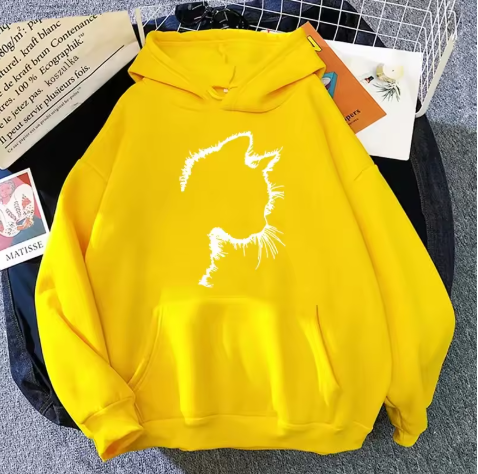Cozy Autumn & Winter Women's Sweatshirt with Cute Cat Print – Casual Pullover for Home & Daily Wear