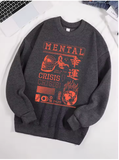 "Mental Crisis Over Lucky People" Graphic Sweatshirt – Women's Cozy Fleece O-Neck Hoodie, Casual Loose Fit, Winter Warm Pullover