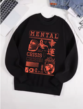 "Mental Crisis Over Lucky People" Graphic Sweatshirt – Women's Cozy Fleece O-Neck Hoodie, Casual Loose Fit, Winter Warm Pullover