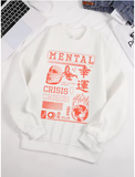 "Mental Crisis Over Lucky People" Graphic Sweatshirt – Women's Cozy Fleece O-Neck Hoodie, Casual Loose Fit, Winter Warm Pullover