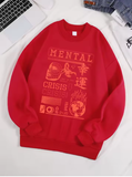 "Mental Crisis Over Lucky People" Graphic Sweatshirt – Women's Cozy Fleece O-Neck Hoodie, Casual Loose Fit, Winter Warm Pullover