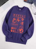 "Mental Crisis Over Lucky People" Graphic Sweatshirt – Women's Cozy Fleece O-Neck Hoodie, Casual Loose Fit, Winter Warm Pullover
