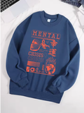 "Mental Crisis Over Lucky People" Graphic Sweatshirt – Women's Cozy Fleece O-Neck Hoodie, Casual Loose Fit, Winter Warm Pullover