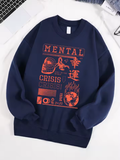 "Mental Crisis Over Lucky People" Graphic Sweatshirt – Women's Cozy Fleece O-Neck Hoodie, Casual Loose Fit, Winter Warm Pullover