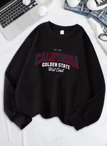 California Golden State West Coast Printed Sweatshirt – Women's Loose Fit Fleece Hoodie