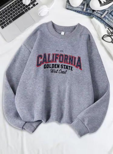 California Golden State West Coast Printed Sweatshirt – Women's Loose Fit Fleece Hoodie