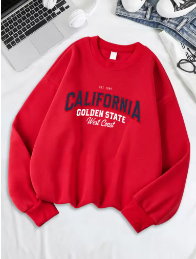 California Golden State West Coast Printed Sweatshirt – Women's Loose Fit Fleece Hoodie