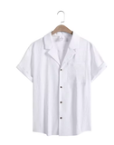 Men's Summer Cotton T-Shirt – Breathable, Loose Fit, Short Sleeve, Solid Color with Pocket & Stand Collar