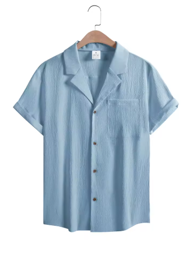 Men's Summer Cotton T-Shirt – Breathable, Loose Fit, Short Sleeve, Solid Color with Pocket & Stand Collar