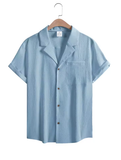Men's Summer Cotton T-Shirt – Breathable, Loose Fit, Short Sleeve, Solid Color with Pocket & Stand Collar