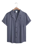 Men's Summer Cotton T-Shirt – Breathable, Loose Fit, Short Sleeve, Solid Color with Pocket & Stand Collar