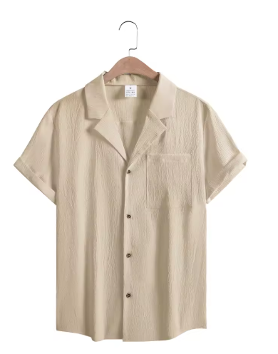 Men's Summer Cotton T-Shirt – Breathable, Loose Fit, Short Sleeve, Solid Color with Pocket & Stand Collar