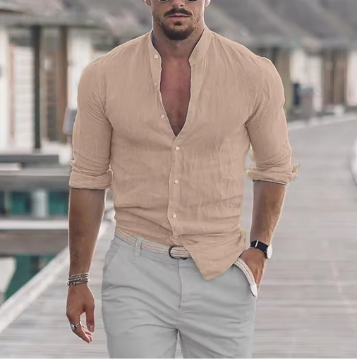 Men's Long Sleeve Cotton Linen Shirt – Lightweight, Breathable & Comfortable