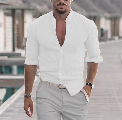 Men's Long Sleeve Cotton Linen Shirt – Lightweight, Breathable & Comfortable
