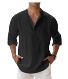 Men’s Cotton Linen Henley Shirt – Lightweight Long Sleeve Casual Beachwear