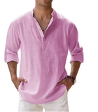 Men’s Cotton Linen Henley Shirt – Lightweight Long Sleeve Casual Beachwear