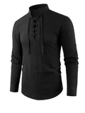 Men's Vintage V-Neck Pirate Viking Shirt – Medieval Cotton Linen Long Sleeve Top, Lightweight & Breathable