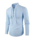 Men's Vintage V-Neck Pirate Viking Shirt – Medieval Cotton Linen Long Sleeve Top, Lightweight & Breathable