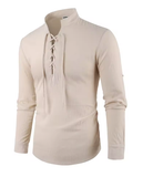 Men's Vintage V-Neck Pirate Viking Shirt – Medieval Cotton Linen Long Sleeve Top, Lightweight & Breathable