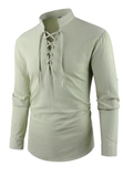 Men's Vintage V-Neck Pirate Viking Shirt – Medieval Cotton Linen Long Sleeve Top, Lightweight & Breathable
