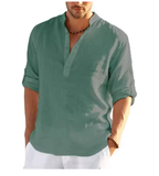 New Men's Lightweight Linen-Cotton Long Sleeve Henley Shirt
