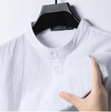New Men's Lightweight Linen-Cotton Long Sleeve Henley Shirt