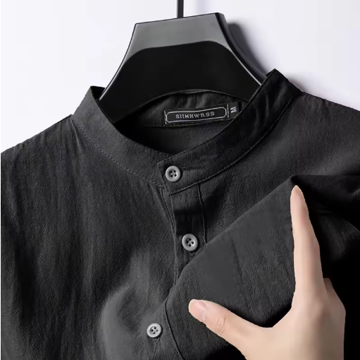 New Men's Lightweight Linen-Cotton Long Sleeve Henley Shirt