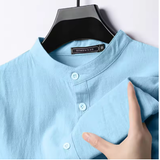 New Men's Lightweight Linen-Cotton Long Sleeve Henley Shirt