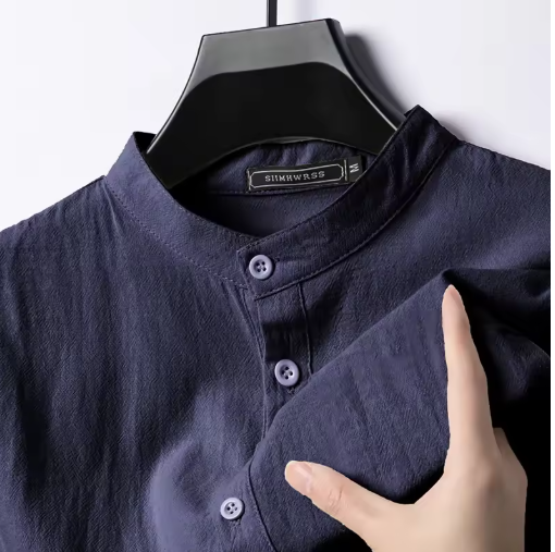 New Men's Lightweight Linen-Cotton Long Sleeve Henley Shirt