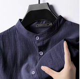 New Men's Lightweight Linen-Cotton Long Sleeve Henley Shirt