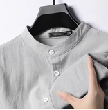 New Men's Lightweight Linen-Cotton Long Sleeve Henley Shirt