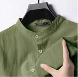 New Men's Lightweight Linen-Cotton Long Sleeve Henley Shirt