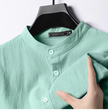 New Men's Lightweight Linen-Cotton Long Sleeve Henley Shirt