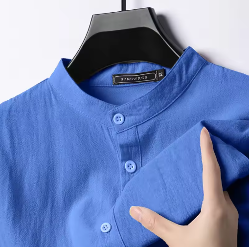 New Men's Lightweight Linen-Cotton Long Sleeve Henley Shirt