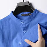 New Men's Lightweight Linen-Cotton Long Sleeve Henley Shirt