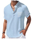 Summer Men’s Cotton-Linen Short Sleeve Henley Shirt – Casual & Comfortable