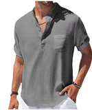 Summer Men’s Cotton-Linen Short Sleeve Henley Shirt – Casual & Comfortable