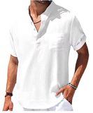 Summer Men’s Cotton-Linen Short Sleeve Henley Shirt – Casual & Comfortable