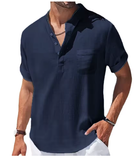 Summer Men’s Cotton-Linen Short Sleeve Henley Shirt – Casual & Comfortable