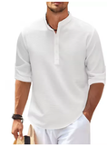 Men’s Cotton-Linen Long Sleeve Shirt – Casual Stand Collar, Spring & Autumn Style