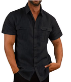 Men’s Cotton-Linen Short Sleeve Shirt – Casual Stand Collar, Summer Style
