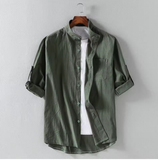 Men's Spring & Summer Fashion Stand Collar Shirt – 5/7 Sleeve, Large Sizes Available