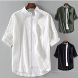 Men's Spring & Summer Fashion Stand Collar Shirt – 5/7 Sleeve, Large Sizes Available