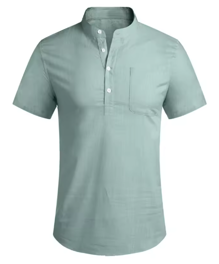 Men’s Summer Casual Stand Collar Cotton Shirt – Lightweight & Breathable